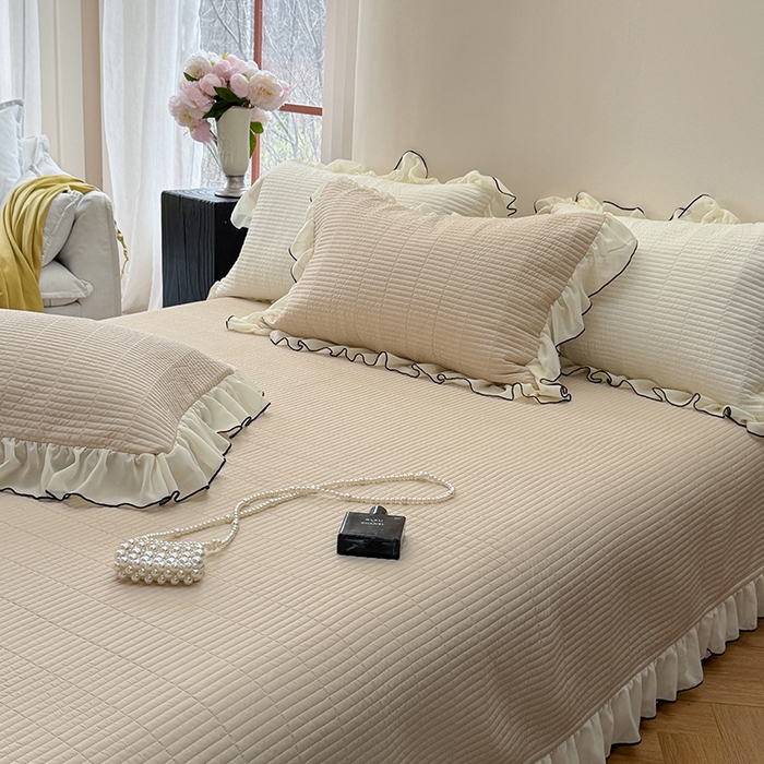 91家纺网 家纺一手货源 找家纺 琳可家居 2025新款雪精灵系列兰精天丝凉感床盖三件套 夏阳杏