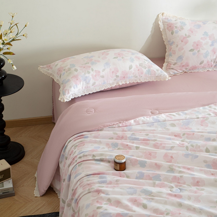 91家纺网 家纺一手货源 找家纺 （总）玛德琳 2025新款双层纱大豆夏凉被空调被夏被四件套