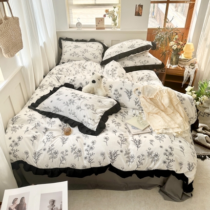 芷凡家纺 2025新款皱皱云感棉赫本风韩式花边四件套 爱枝蔓