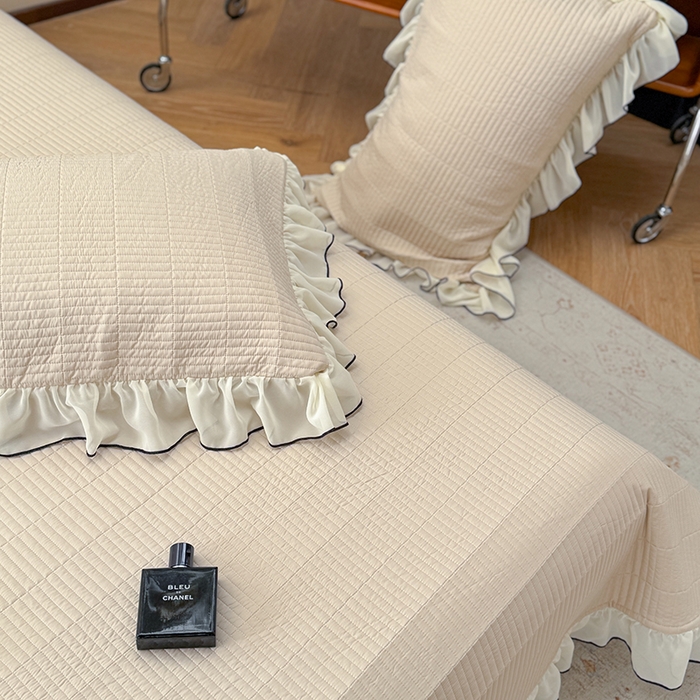 91家纺网 家纺一手货源 找家纺 琳可家居 2025新款雪精灵系列兰精天丝凉感床盖三件套 夏阳杏