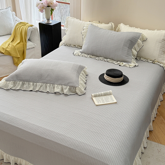 91家纺网 家纺一手货源 找家纺 琳可家居 2025新款雪精灵系列兰精天丝凉感床盖三件套 素雅灰