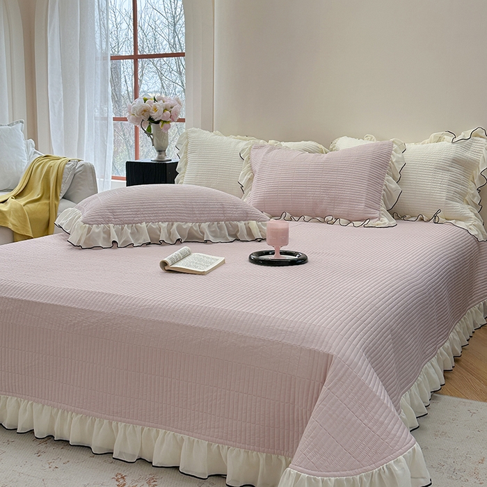 91家纺网 家纺一手货源 找家纺 琳可家居 2025新款雪精灵系列兰精天丝凉感床盖三件套 秋韵紫