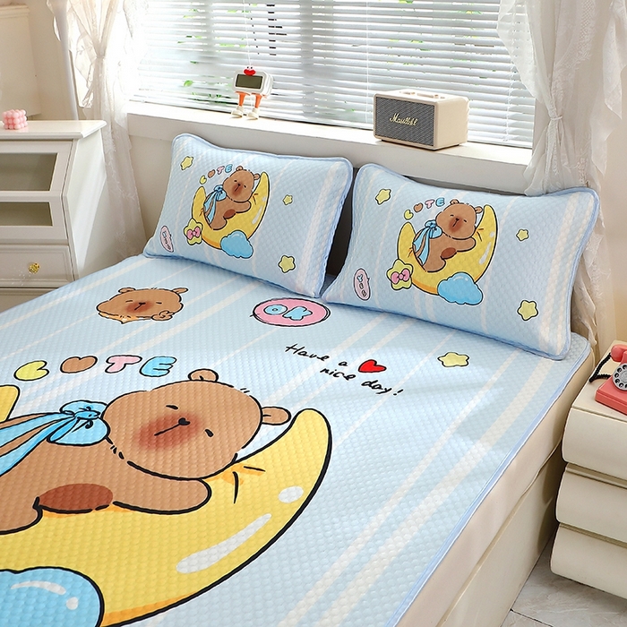 91家纺网 家纺一手货源 找家纺 （总）2025大版卡通夏季凉豆豆凉席三件套空调房床笠款凉席三件套