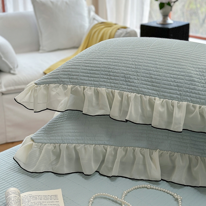 91家纺网 家纺一手货源 找家纺 琳可家居 2025新款雪精灵系列兰精天丝凉感床盖三件套 晴空蓝