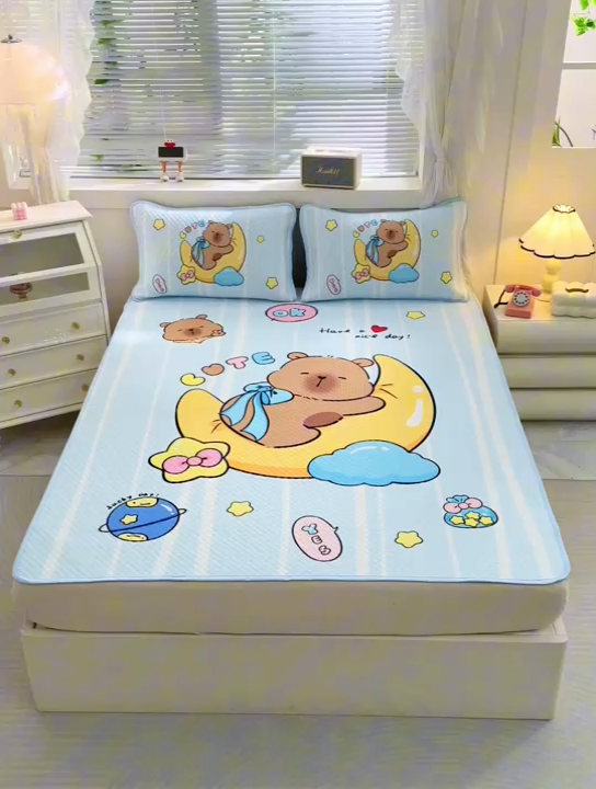 91家纺网 家纺一手货源 找家纺 （总）2025大版卡通夏季凉豆豆凉席三件套空调房床笠款凉席三件套