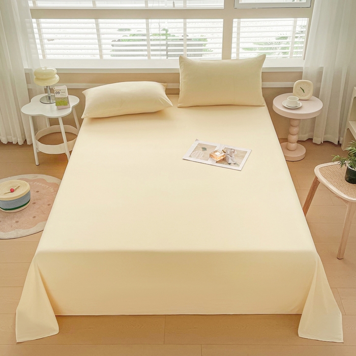 91家纺网 家纺一手货源 找家纺 牛魔王家居 2025新款糯糯棉床单枕套纯色单床单 嫩黄