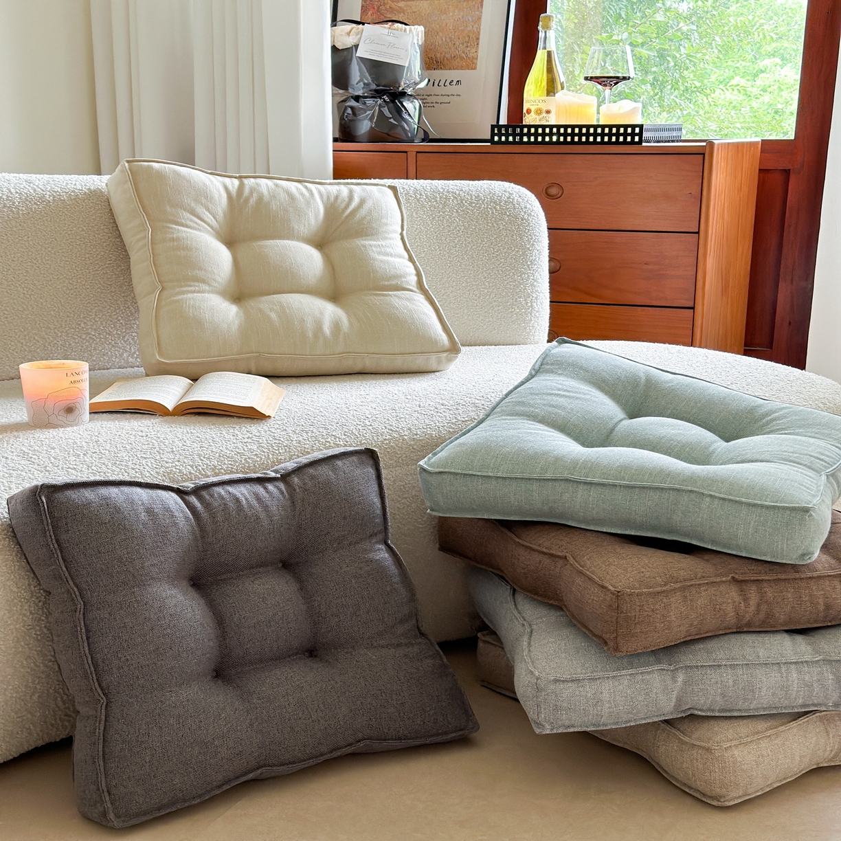 91家纺网 家纺一手货源 找家纺 （总）美茉家居 2025新款棉麻面包坐垫