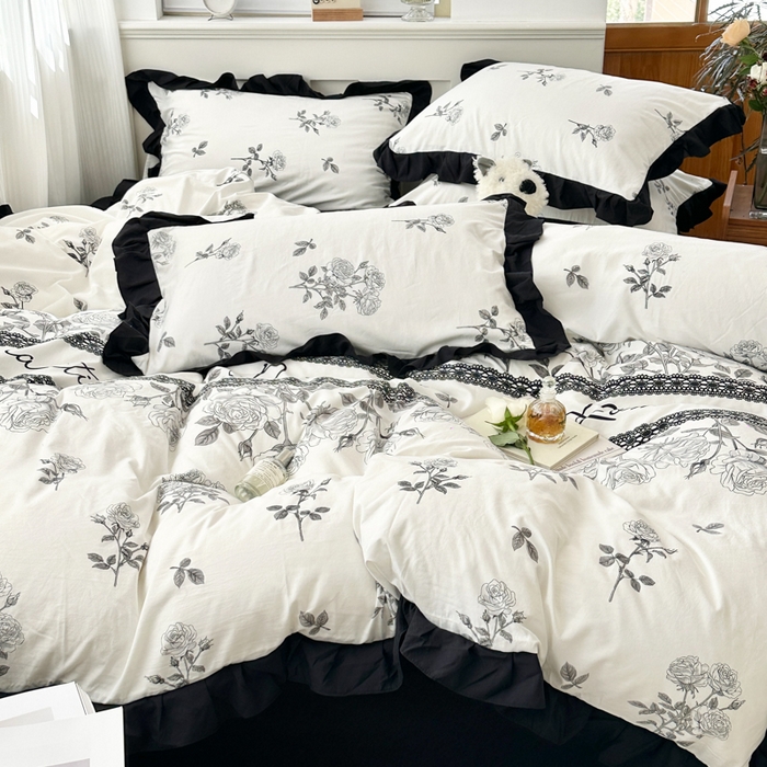 91家纺网 家纺一手货源 找家纺 芷凡家纺 2025新款皱皱云感棉赫本风韩式花边四件套 爱丽莎