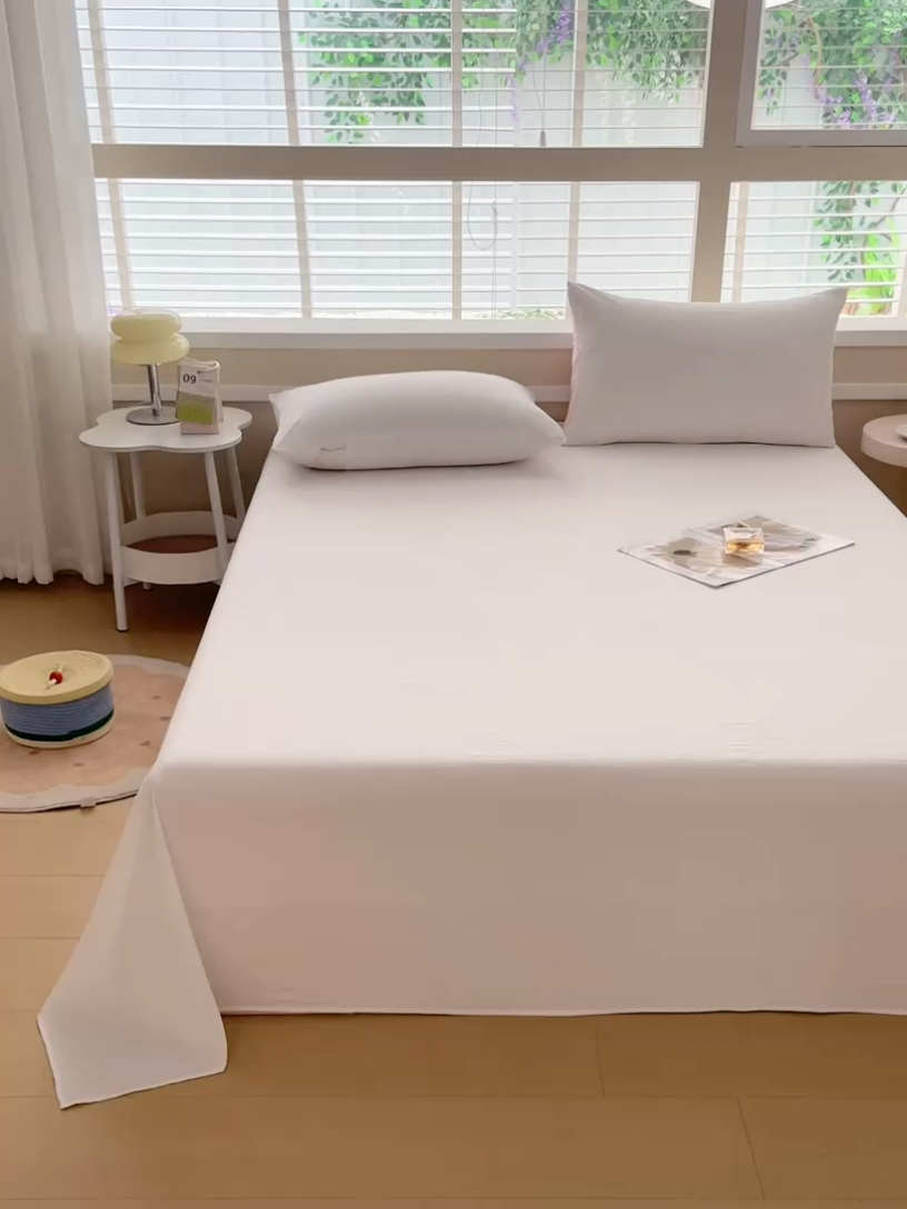 91家纺网 家纺一手货源 找家纺 牛魔王家居 2025新款糯糯棉床单枕套纯色单床单 珍珠白