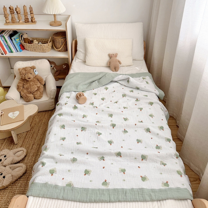 91家纺网 家纺一手货源 找家纺 BOSS 2025新款全棉纯棉皱皱纱儿童盖毯夏被  幼儿园夏被夏凉被空调被