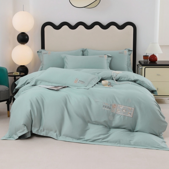 91家纺网 家纺一手货源 找家纺 优姿家纺2025新品高端加密全棉100支绣花宽边四件套 玫瑰花簇水绿