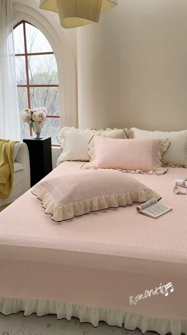 91家纺网 家纺一手货源 找家纺 琳可家居 2025新款雪精灵系列兰精天丝凉感床盖三件套 春露粉