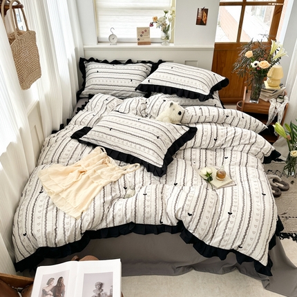 91家纺网 家纺一手货源 找家纺 （总）芷凡家纺 2025新款皱皱云感棉赫本风韩式花边四件套