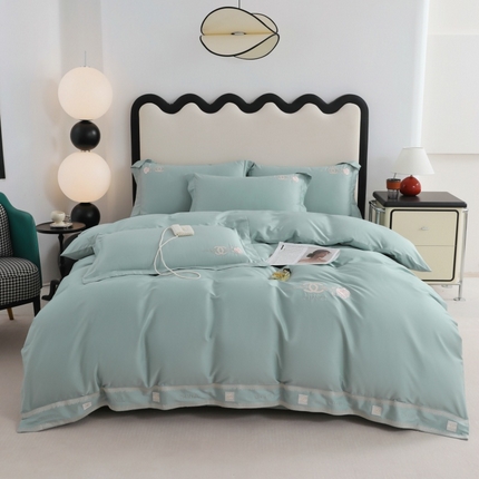 优姿家纺2025新品高端加密全棉100支绣花宽边四件套 奢侈生活-水绿