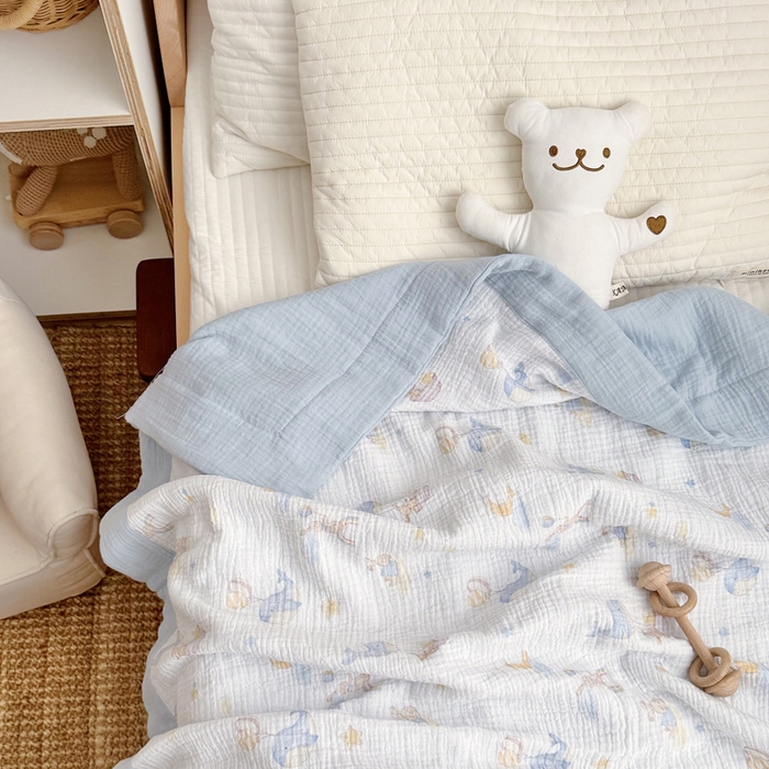 91家纺网 家纺一手货源 找家纺 BOSS 2025新款全棉纯棉皱皱纱儿童盖毯夏被  幼儿园夏被夏凉被空调被