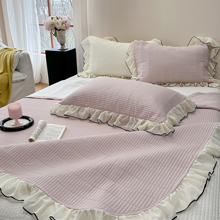 91家纺网 家纺一手货源 找家纺 琳可家居 2025新款雪精灵系列兰精天丝凉感床盖三件套 秋韵紫