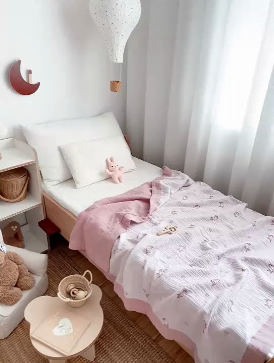 91家纺网 家纺一手货源 找家纺 BOSS 2025新款全棉纯棉皱皱纱儿童盖毯夏被  幼儿园夏被夏凉被空调被 桃桃兔