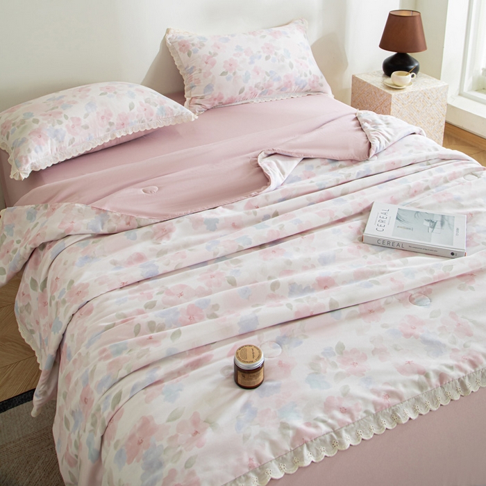 91家纺网 家纺一手货源 找家纺 （总）玛德琳 2025新款双层纱大豆夏凉被空调被夏被四件套