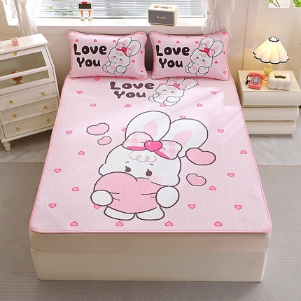 2025大版卡通夏季凉豆豆凉席三件套空调房床笠款凉席三件套 爱心小兔