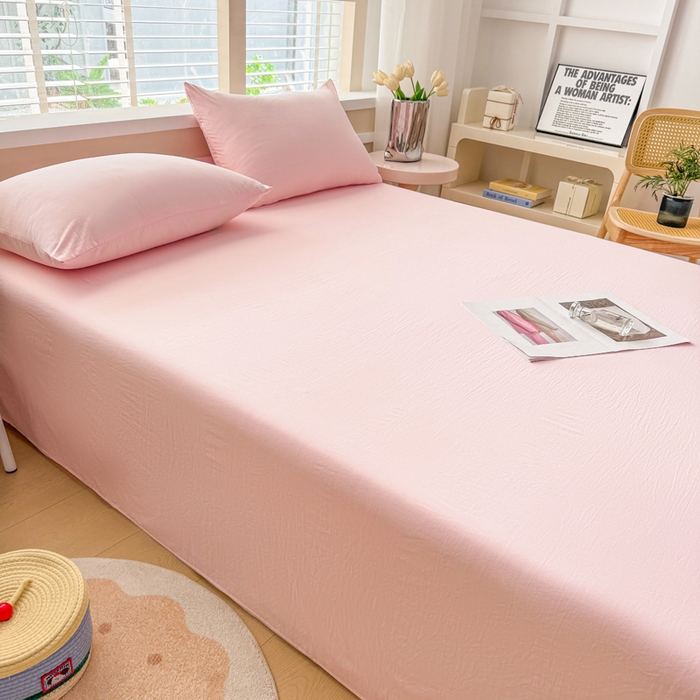 91家纺网 家纺一手货源 找家纺 牛魔王家居 2025新款糯糯棉床单枕套纯色单床单 樱花粉