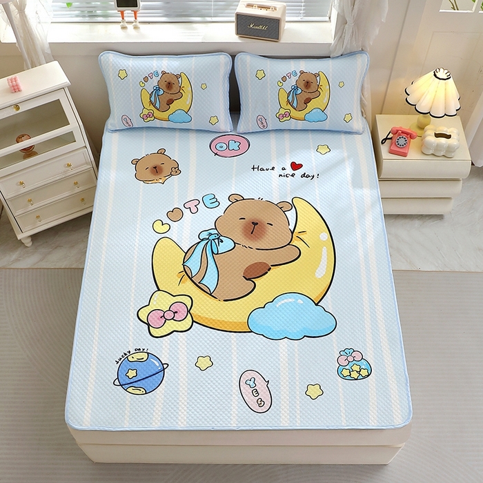 91家纺网 家纺一手货源 找家纺 （总）2025大版卡通夏季凉豆豆凉席三件套空调房床笠款凉席三件套