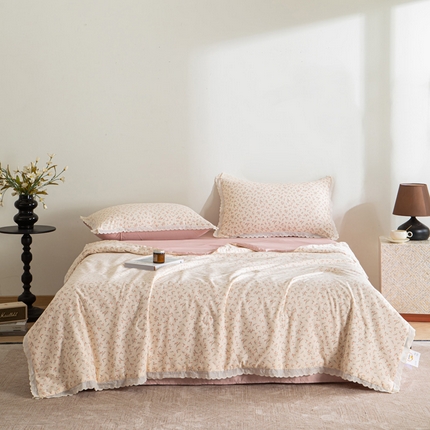 91家纺网 家纺一手货源 找家纺 （总）玛德琳 2025新款双层纱大豆夏凉被空调被夏被四件套