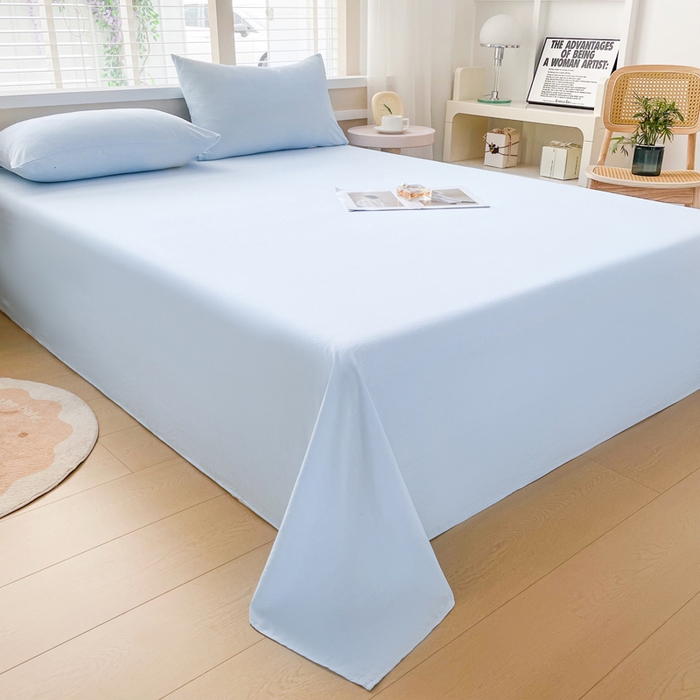 91家纺网 家纺一手货源 找家纺 牛魔王家居 2025新款糯糯棉床单枕套纯色单床单 天蓝