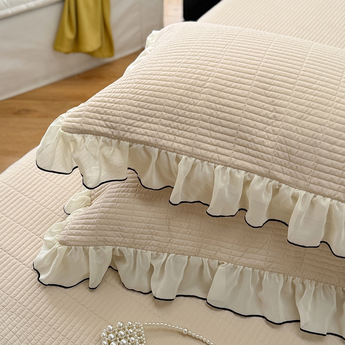 91家纺网 家纺一手货源 找家纺 琳可家居 2025新款雪精灵系列兰精天丝凉感床盖三件套 夏阳杏