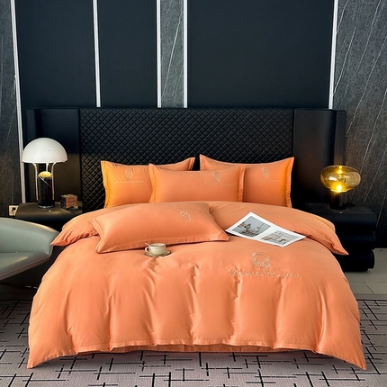 梦莱斯2025新款长绒棉刺绣轻奢系列四件套 活力橙