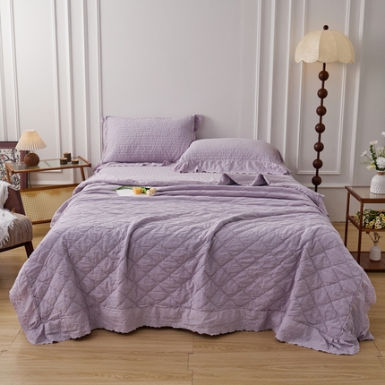上喜 2025新款韩国砂洗床盖+多功能夏被 紫色