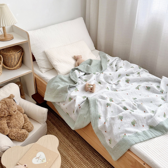 91家纺网 家纺一手货源 找家纺 BOSS 2025新款全棉纯棉皱皱纱儿童盖毯夏被  幼儿园夏被夏凉被空调被