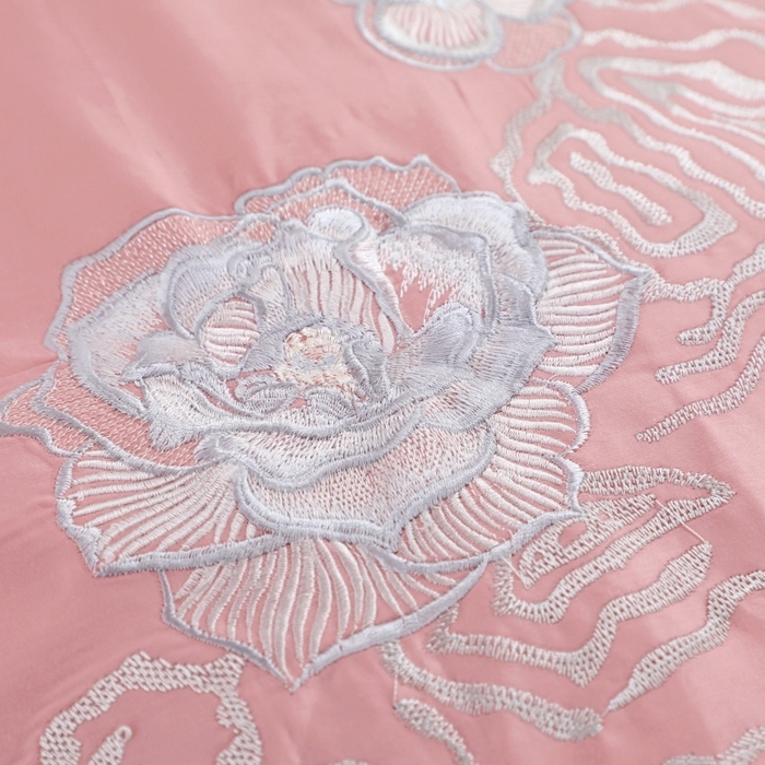 91家纺网 家纺一手货源 找家纺 优姿家纺2025新品高端加密全棉100支绣花宽边四件套 淡雅生活-粉色