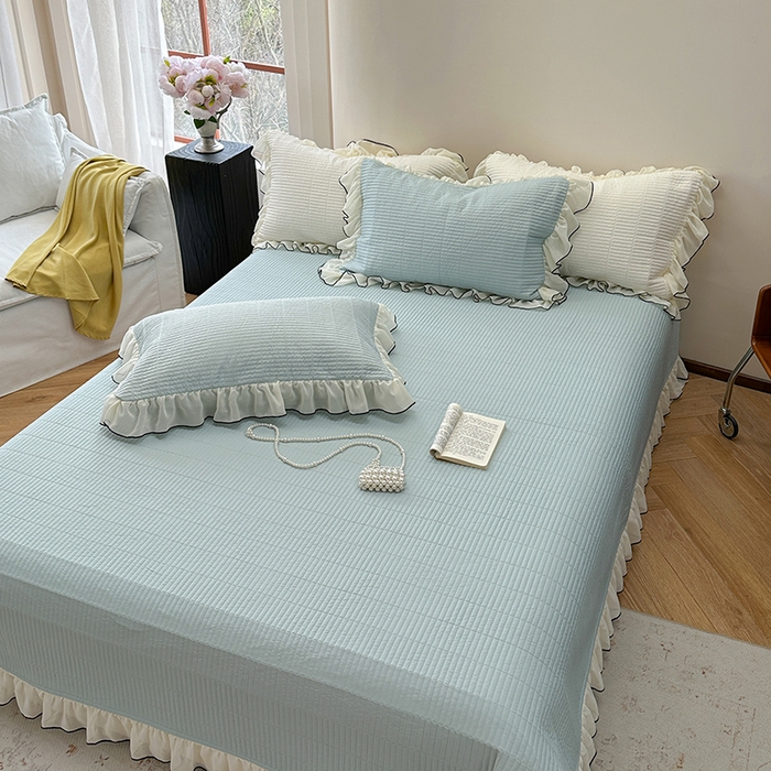 91家纺网 家纺一手货源 找家纺 琳可家居 2025新款雪精灵系列兰精天丝凉感床盖三件套 晴空蓝