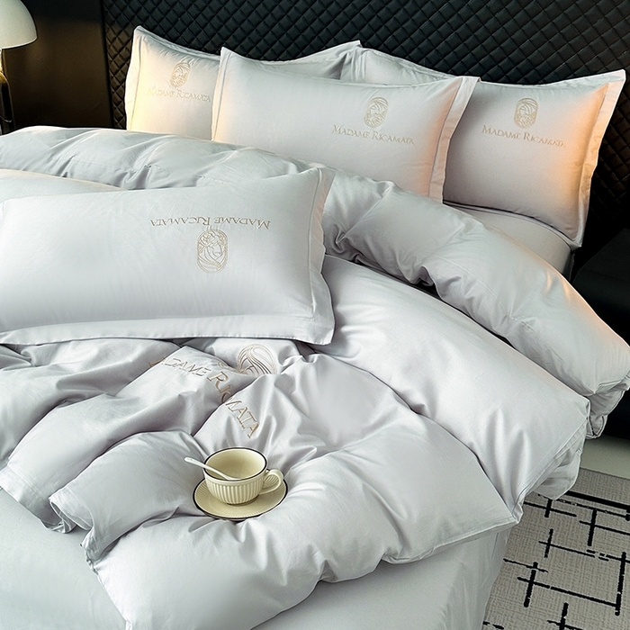 91家纺网 家纺一手货源 找家纺 梦莱斯2025新款长绒棉刺绣轻奢系列四件套 星空灰