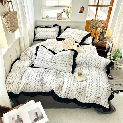 91家纺网 家纺一手货源 找家纺 （总）芷凡家纺 2025新款皱皱云感棉赫本风韩式花边四件套