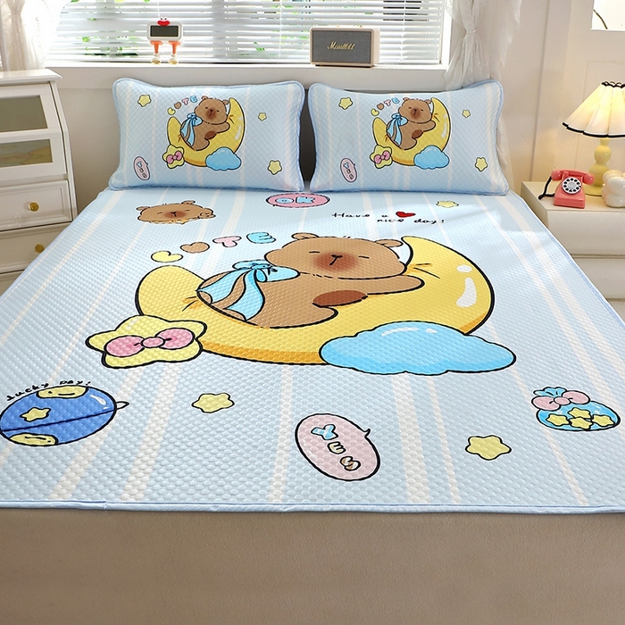 91家纺网 家纺一手货源 找家纺 （总）2025大版卡通夏季凉豆豆凉席三件套空调房床笠款凉席三件套