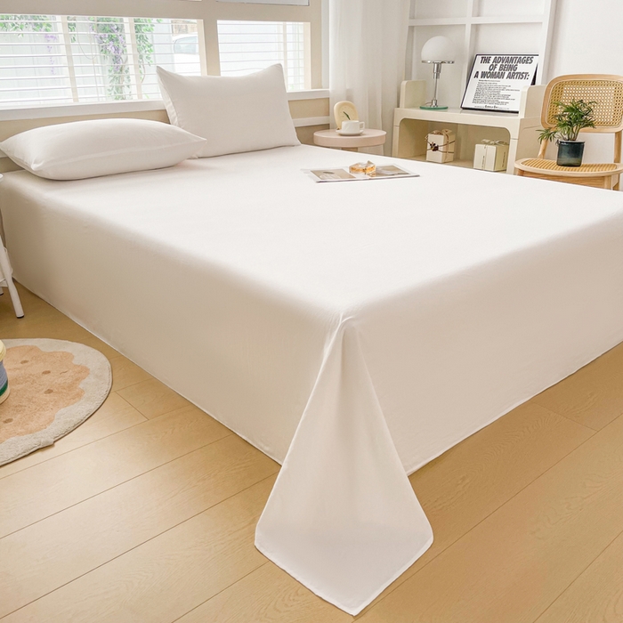 91家纺网 家纺一手货源 找家纺 牛魔王家居 2025新款糯糯棉床单枕套纯色单床单 珍珠白