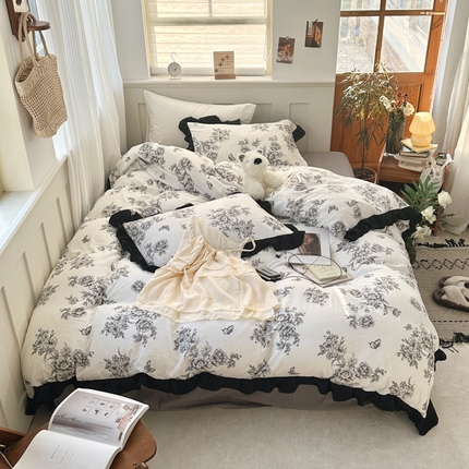 91家纺网 家纺一手货源 找家纺 （总）芷凡家纺 2025新款皱皱云感棉赫本风韩式花边四件套