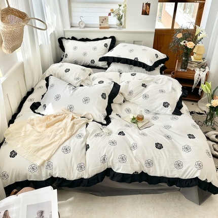 芷凡家纺 2025新款皱皱云感棉赫本风韩式花边四件套 香奈花语