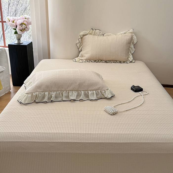 91家纺网 家纺一手货源 找家纺 琳可家居 2025新款雪精灵系列兰精天丝凉感床盖三件套 夏阳杏