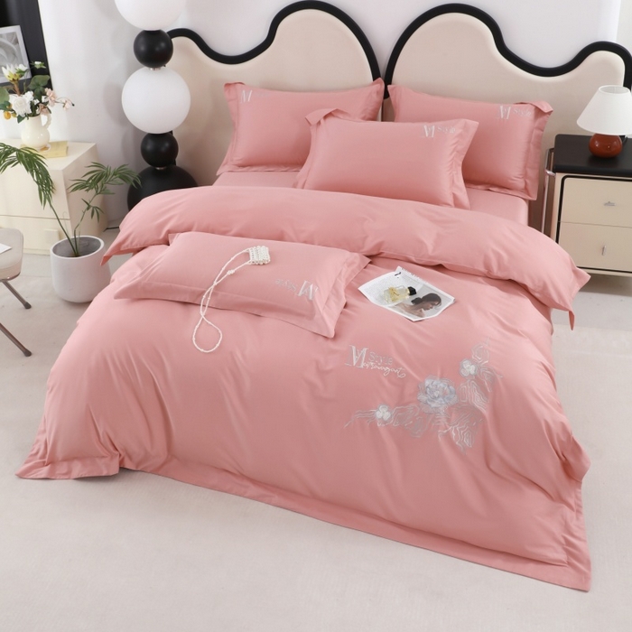 91家纺网 家纺一手货源 找家纺 优姿家纺2025新品高端加密全棉100支绣花宽边四件套 淡雅生活-粉色