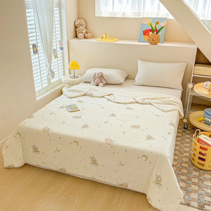 91家纺网 家纺一手货源 找家纺 米可 2025新款A类凉感丝冰豆豆夏凉被 月亮兔-米色