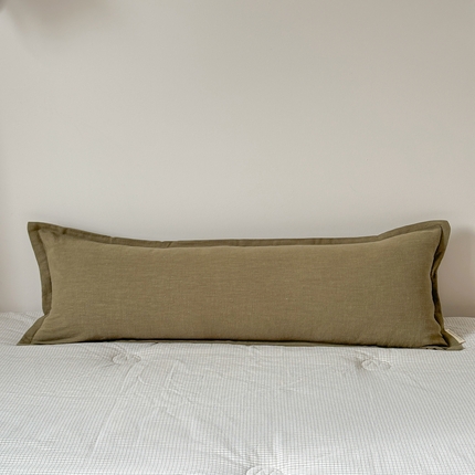 美茉家居 2025新款棉麻宽边长枕 藓苔绿