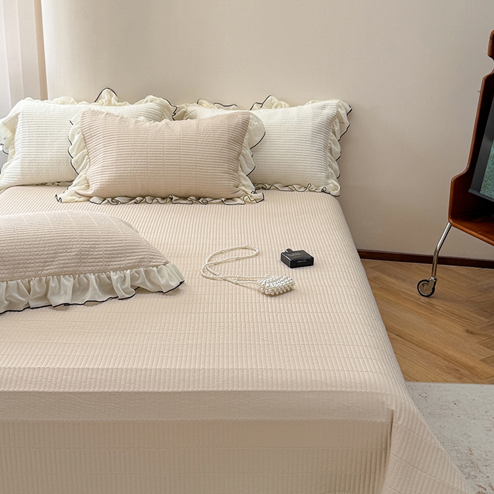 91家纺网 家纺一手货源 找家纺 琳可家居 2025新款雪精灵系列兰精天丝凉感床盖三件套 夏阳杏