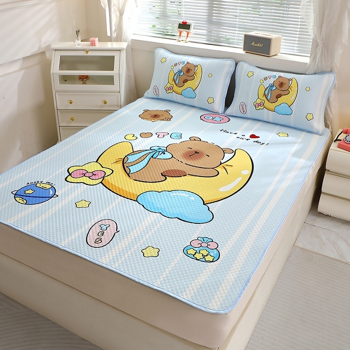 91家纺网 家纺一手货源 找家纺 （总）2025大版卡通夏季凉豆豆凉席三件套空调房床笠款凉席三件套