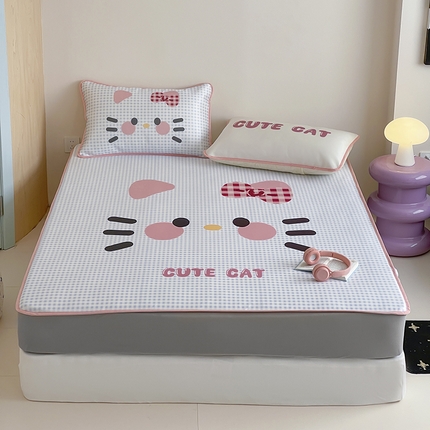 桃子家居 2025新款A类ins卡通数码印花1200D冰感冰丝凉席系列 冰感席混搭-可爱猫咪