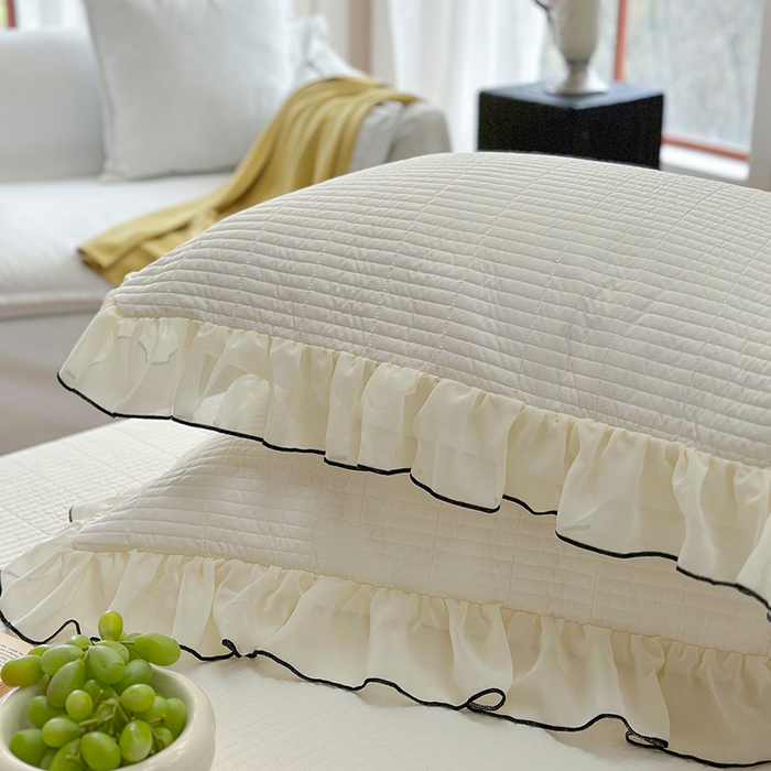 91家纺网 家纺一手货源 找家纺 琳可家居 2025新款雪精灵系列兰精天丝凉感床盖三件套 香草白