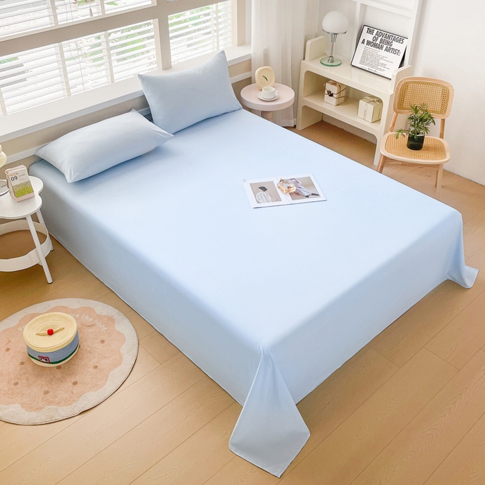 91家纺网 家纺一手货源 找家纺 牛魔王家居 2025新款糯糯棉床单枕套纯色单床单 天蓝