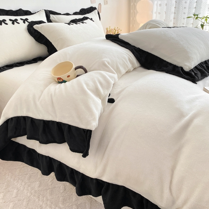 91家纺网 家纺一手货源 找家纺 （总）梦莱斯2025新款黑边绣花牛奶绒四件套