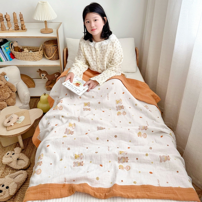 91家纺网 家纺一手货源 找家纺 BOSS 2025新款全棉纯棉皱皱纱儿童盖毯夏被  幼儿园夏被夏凉被空调被